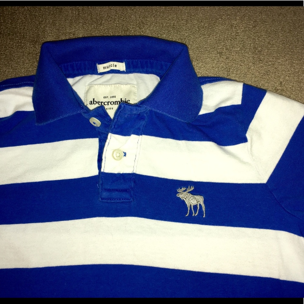 Abercrombie kids XL blue white stripe polo
